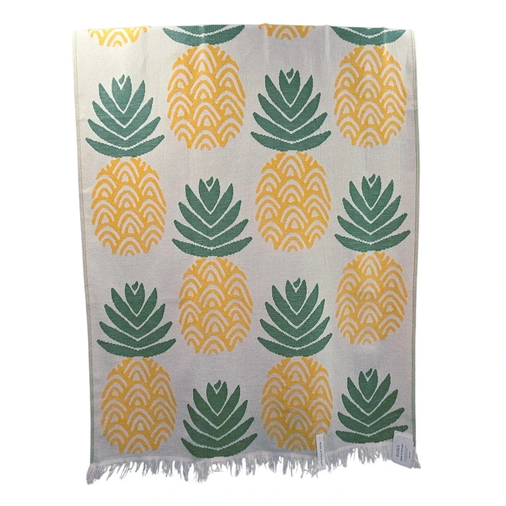 Bianca Pineapple Cotton Beach Towel Yellow Green Jacquard Weave Made in Portugal
